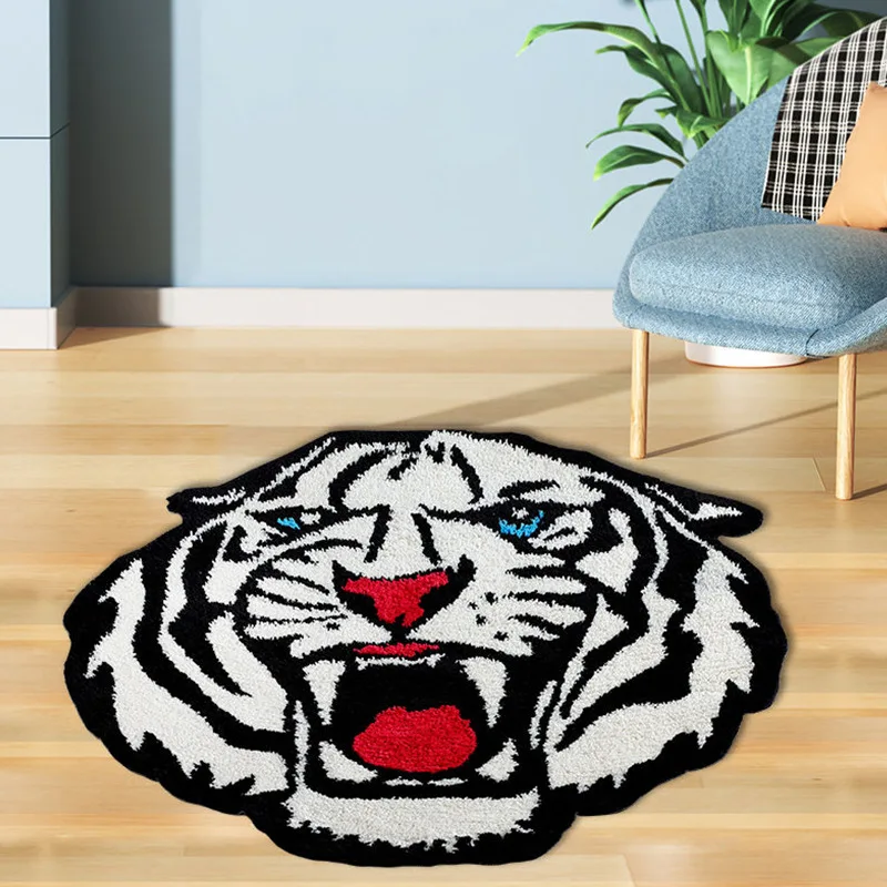 Personality absorbent non-slip bathroom mat Tiger head plush living room bedroom rug