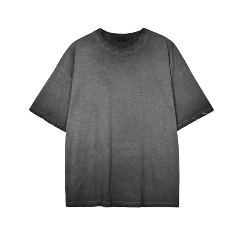 Wholesale  gradient edging washing batik color Retro High Street fashion brand t-shirt for man Oversize  street fashion t-shirts