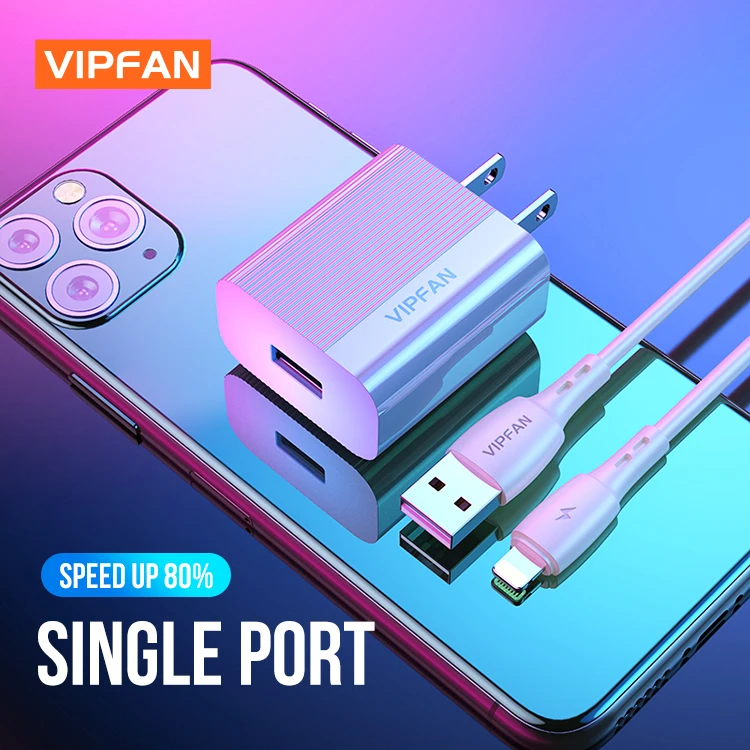 QC3.0 18W VIPFAN usb white US with PVC data cable power bank wall socket usb charger hook