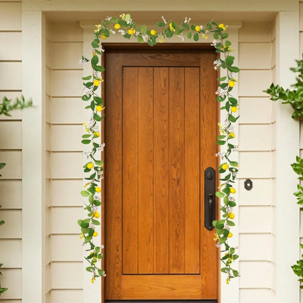 Newly Spring Summer Greenery Lemon Vine Plants Faux Fruit Wedding Home Garden Decorations Artificial Lemon Garland with Lights