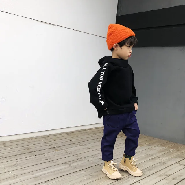 
KS1649 Stylish words print boys winter hoodie turtleneck kids high fashion hoodie 