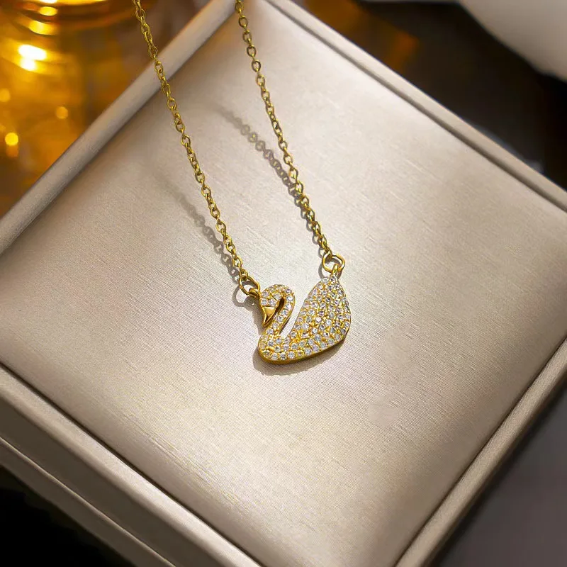 New Stainless Steel Jewelry Elegant Temperament White Swan Fine Jewelry Designer jewelry Zircon Necklaces for Women Necklace