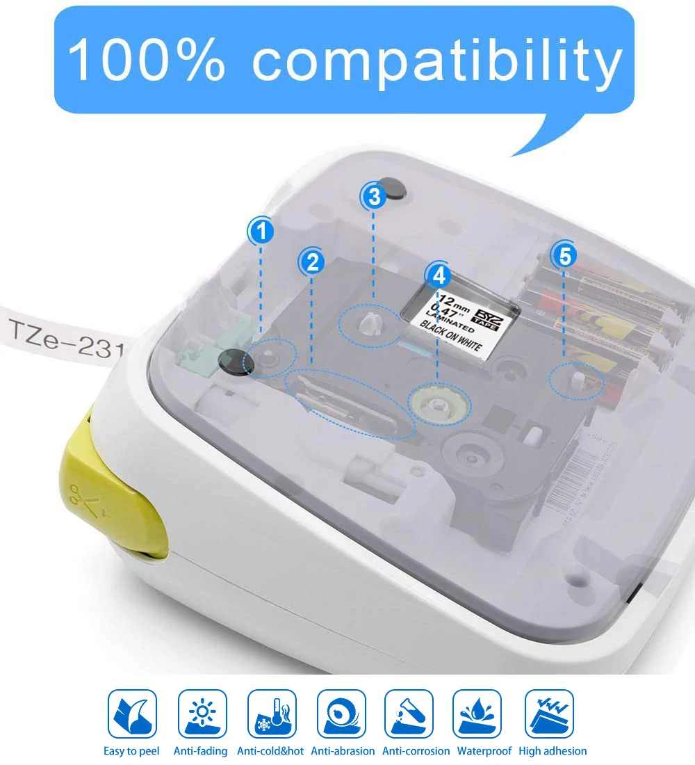 Top tzc231 brother label tape compatible tze231 tz231 tze-23112mm tze tape label cartridges