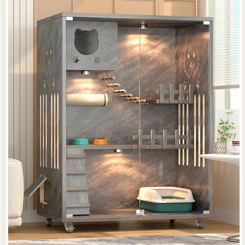 Solid Wood Pet House Cat Villa Multifunction Durable Cat Furniture Multi- Layer Luxury Fashion 2023 Hot Sell Customized Indoor