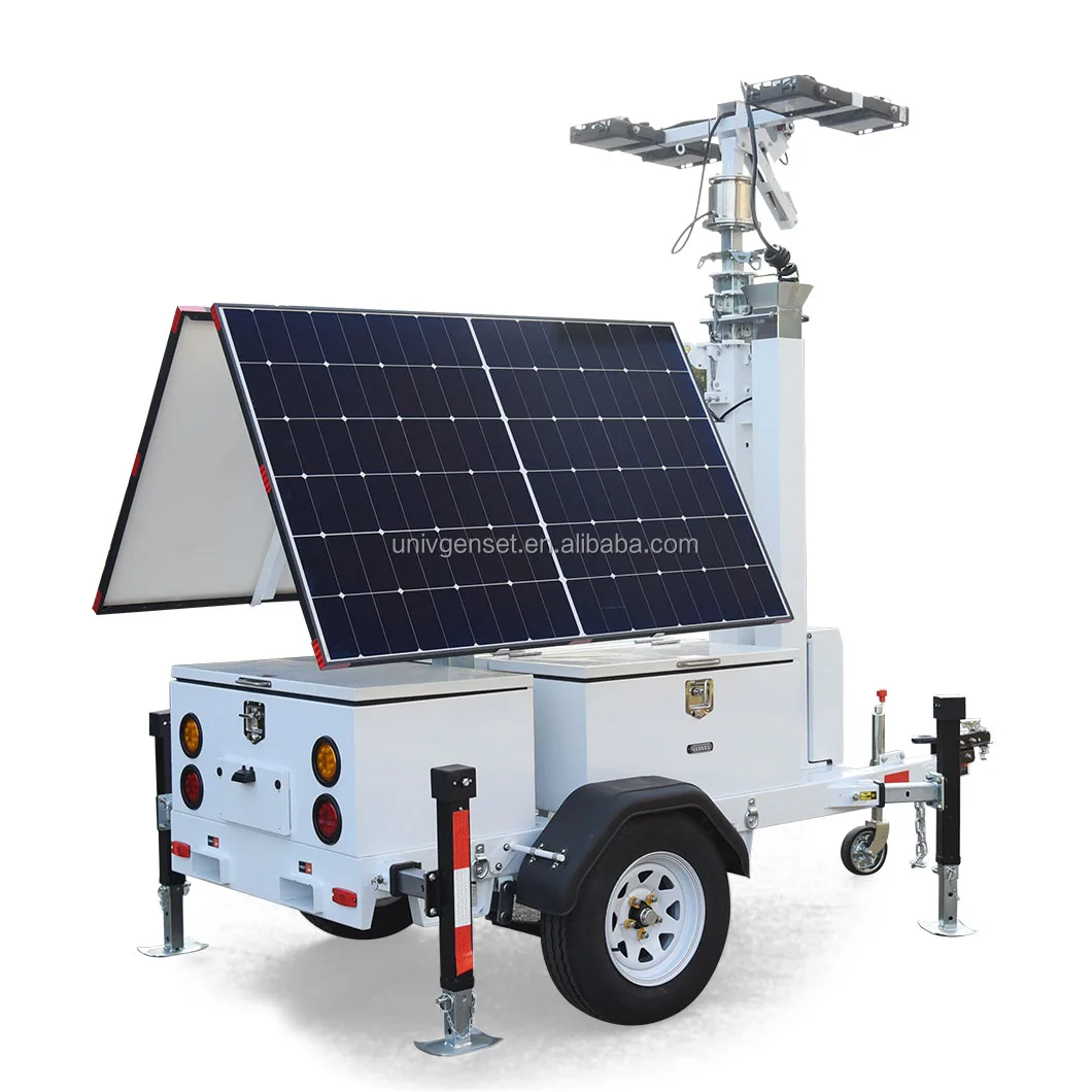 High Quality Mobile Telescopic Solar Powered CCTV cameras  Tower Trailer,2*445W solar Panel with trailer