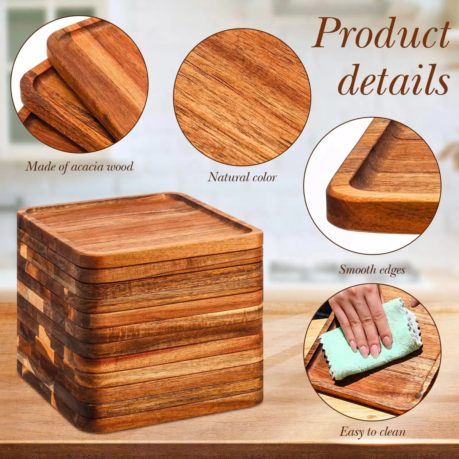 Acacia Wooden Rectangular Plates Japandi Design Style Custom Logo Party Dishes and Trays with Cake Display