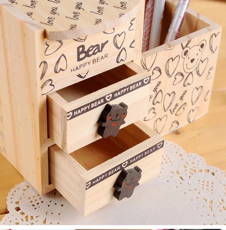 Wooden Pen Holder Lettering Multifunctional Office Supplies