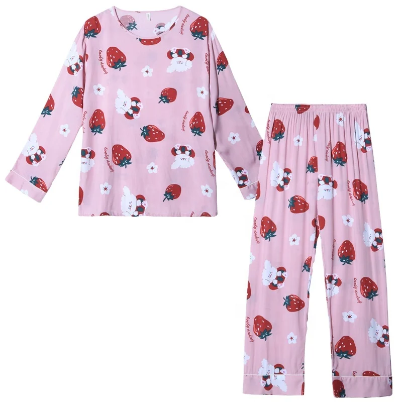 People cotton pajamas spring and autumn ladies long-sleeved trousers home service suit round neck loose large size