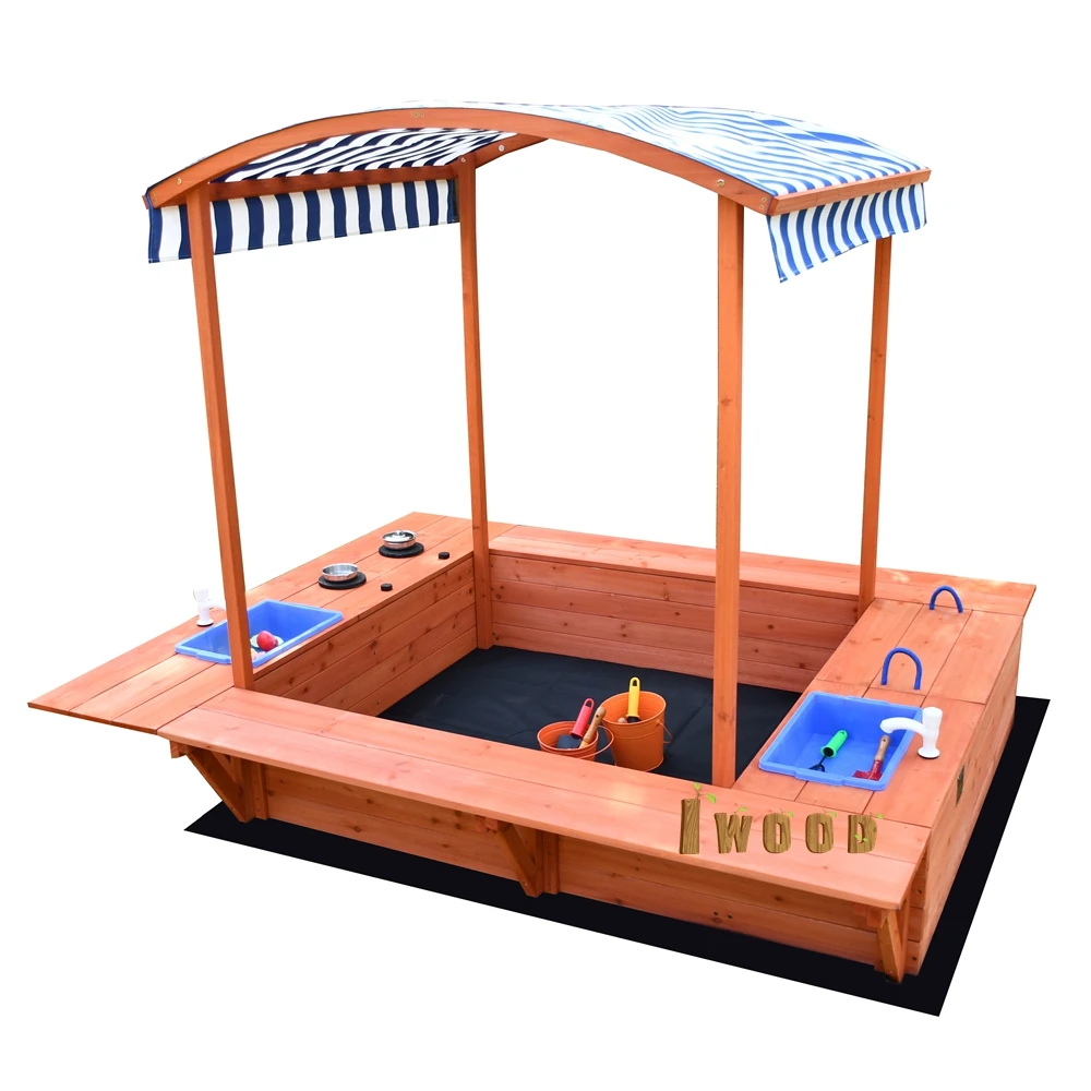 Оптовая продажа, деревянная Песочная коробочка для детей с навесом