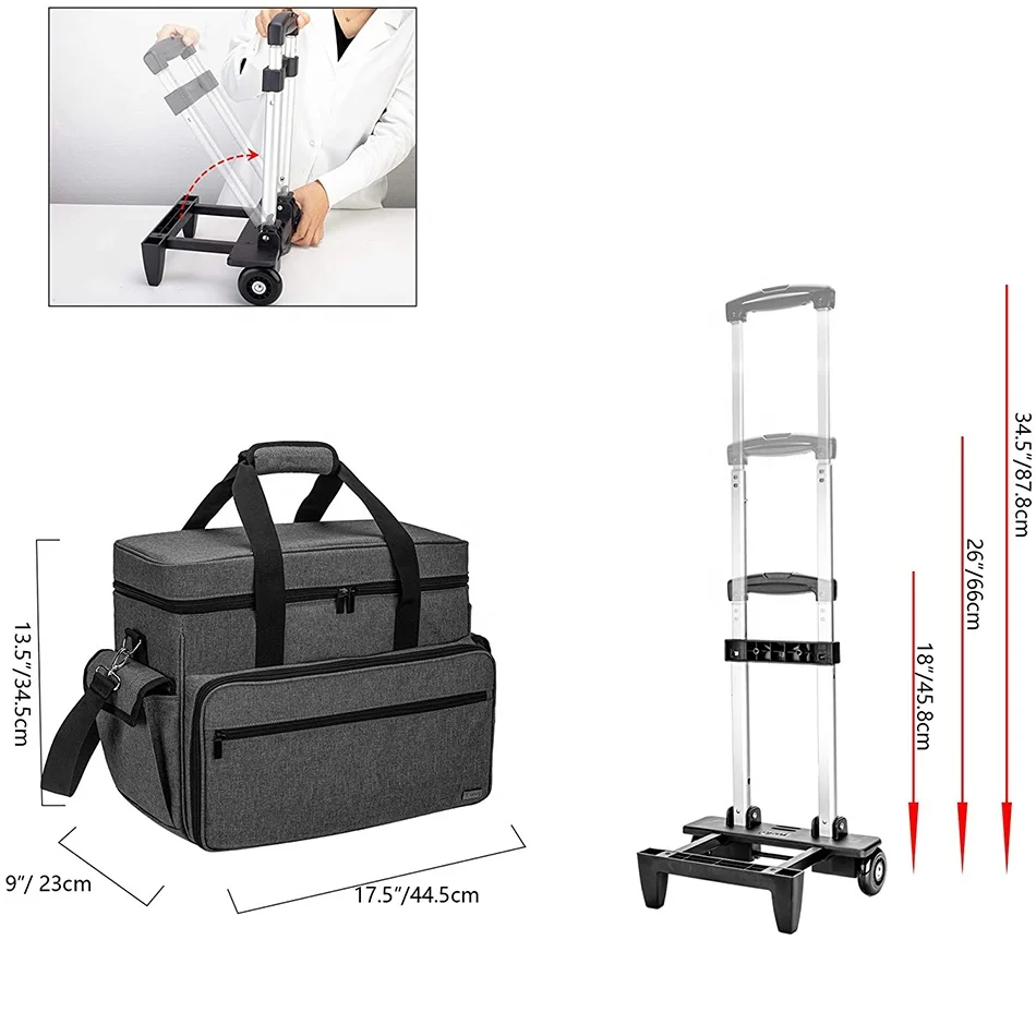  Portable sewing machine bag customized Machine Case on Wheels Rolling Sewing Tote with Detachable Trolley