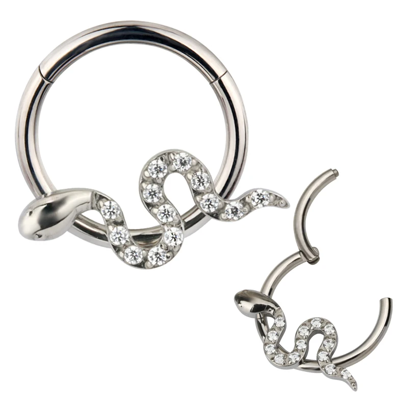 Titanium Snake With CZ Pave Body Segment Ring Septum Ring Piercing Clicker