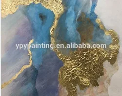 Customized  Hand Painted  Gold Foil and Blue Calligraphy Islamic Painting For Living Room  Hotel Wall Decor