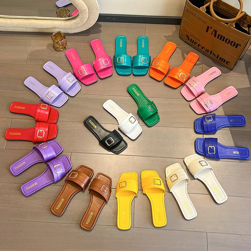 2023A12 New product women sandals 14 Bright colors of belt 35-42 big size flat slippers Wholesale fashionable