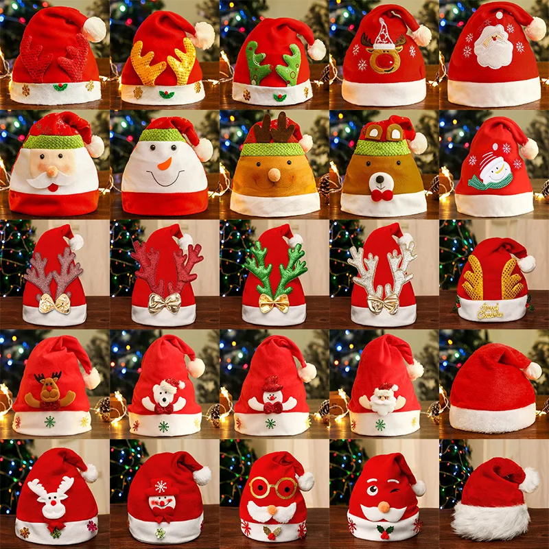 Promotional Christmas Hat Non Woven Fabric Santa Hat with Reindeer Horns Snowman Cape for Adult and Child