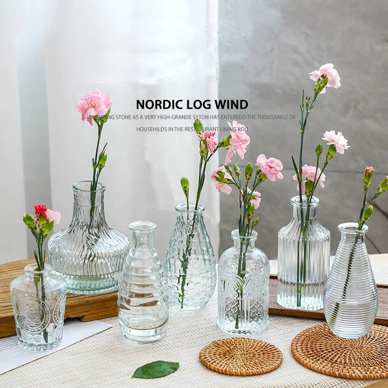 European Transparent Glass Modern Nordic Mini Cylinder Vase Creative Home Desktop Table Flower Decorative Glass Vase