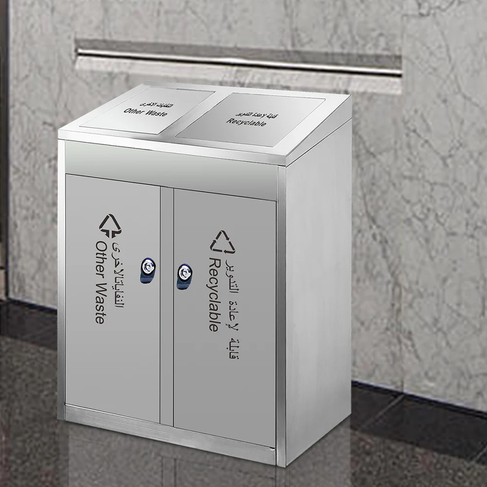 China Supplier Swing Top Double Compartment Garbage Waste Recycle Bin Station Or Airport Metal Bin