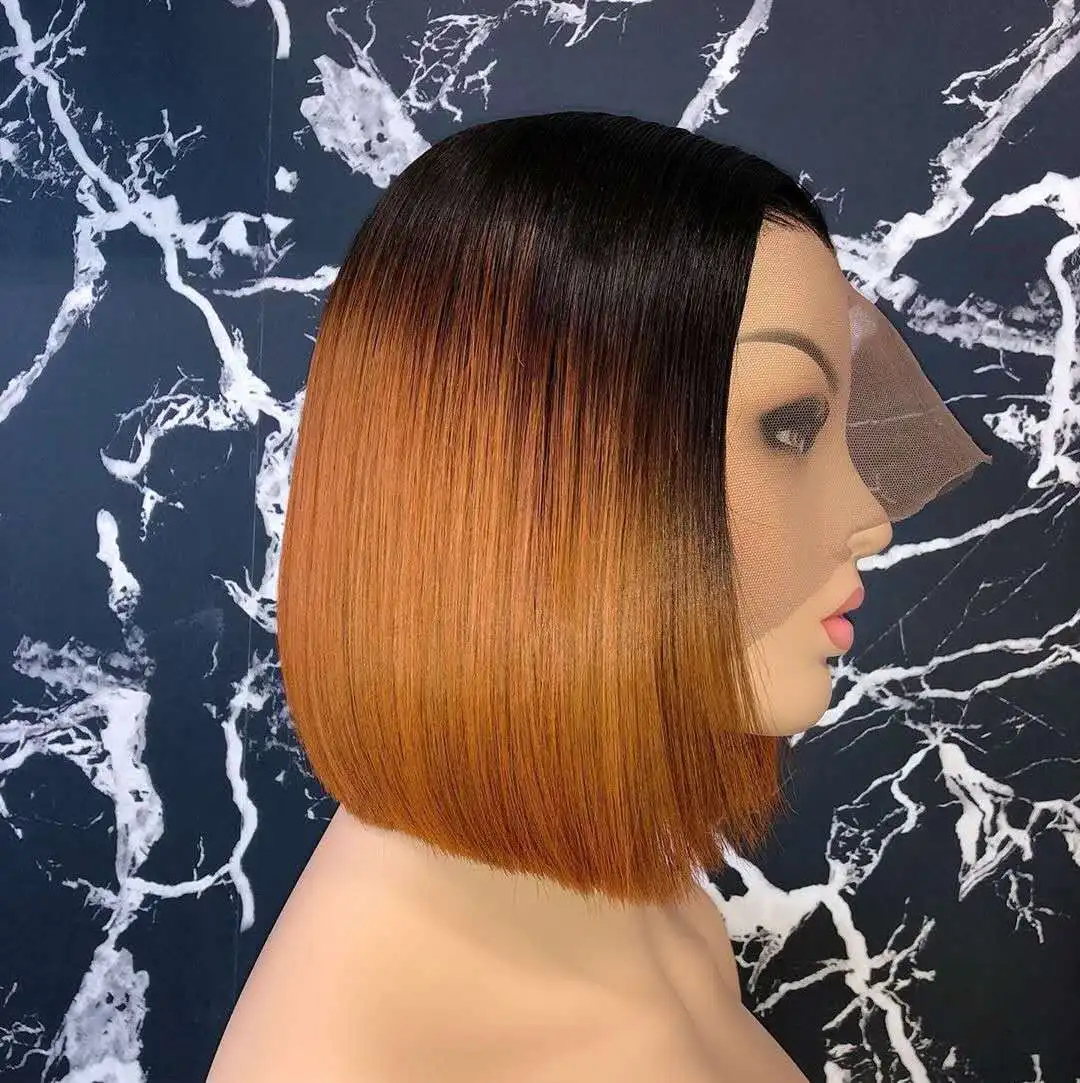 High Quality 13x4 Lace Front Wig 1B/27 Glueless Pre-Plucked Brazilian Virgin Hair Bob Wig 100% Human Hair Wig For Women