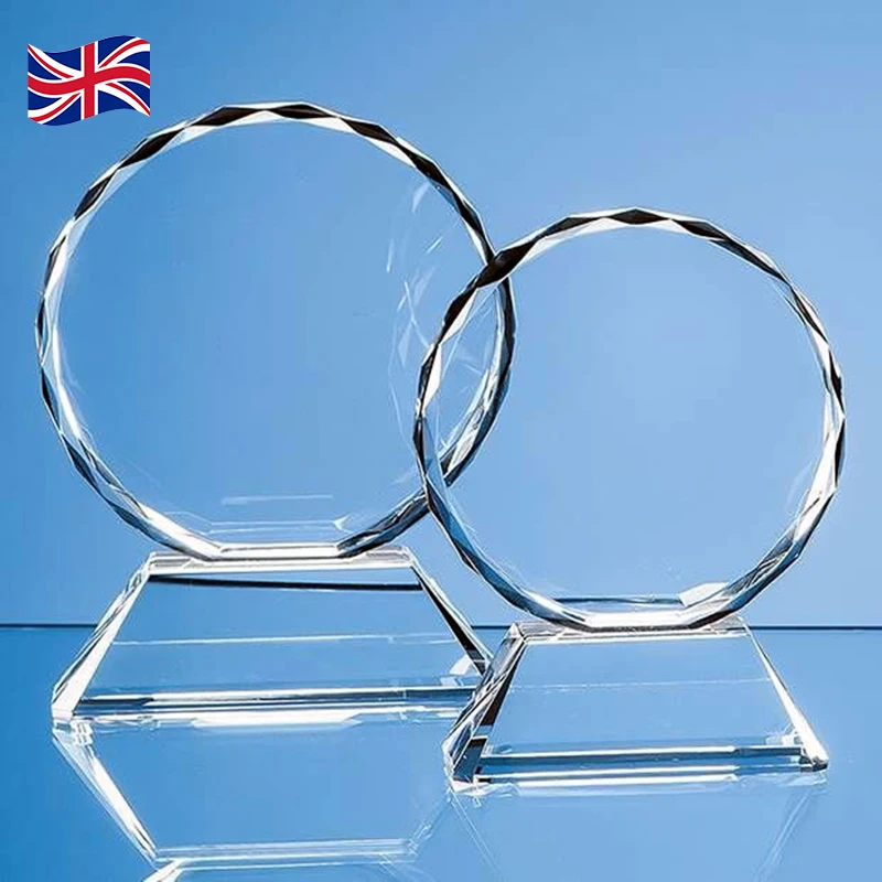 Nobel Free Engraving Spoken UK Market Trophy Optical Crystal Mounted Facet Circle Award