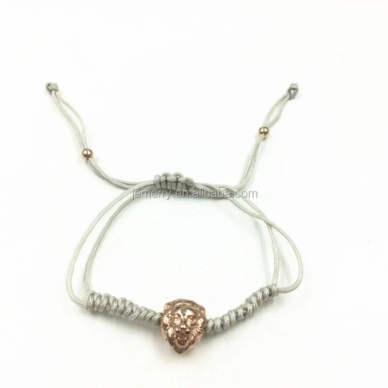 JMY High Quality Metal Rose Gold Silver Lion Head with Wax Cord Macrame Adjustable Bracelet Simple Models