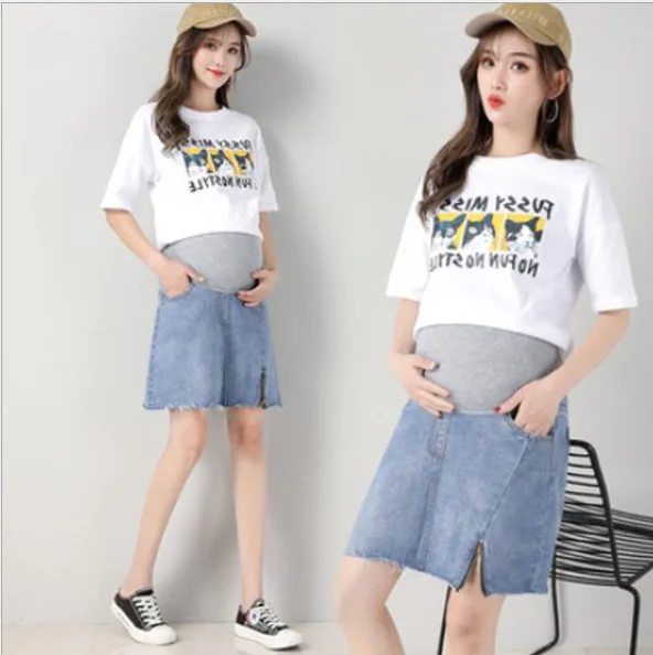 
Wholesale pregnant women denim skirt irregular belly lift bag hip a-line skirt maternity skirt 