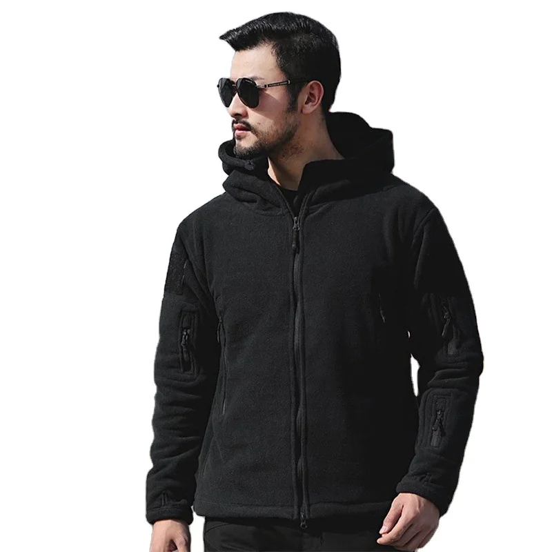 Men Hooded Polar Fleece Sports Hiking Outdoor Windproof Plus Size Men Jackets Camping Clothes