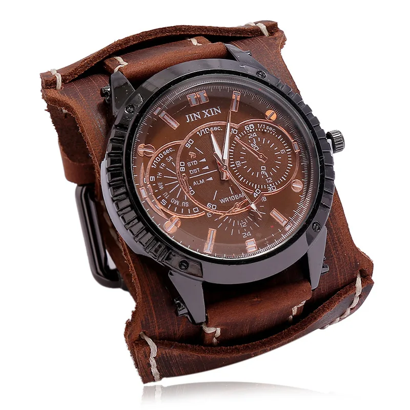 
W01473 New vintage quartz men punk retro leather watch men dress watches wholesale vintage leather wrist watch 