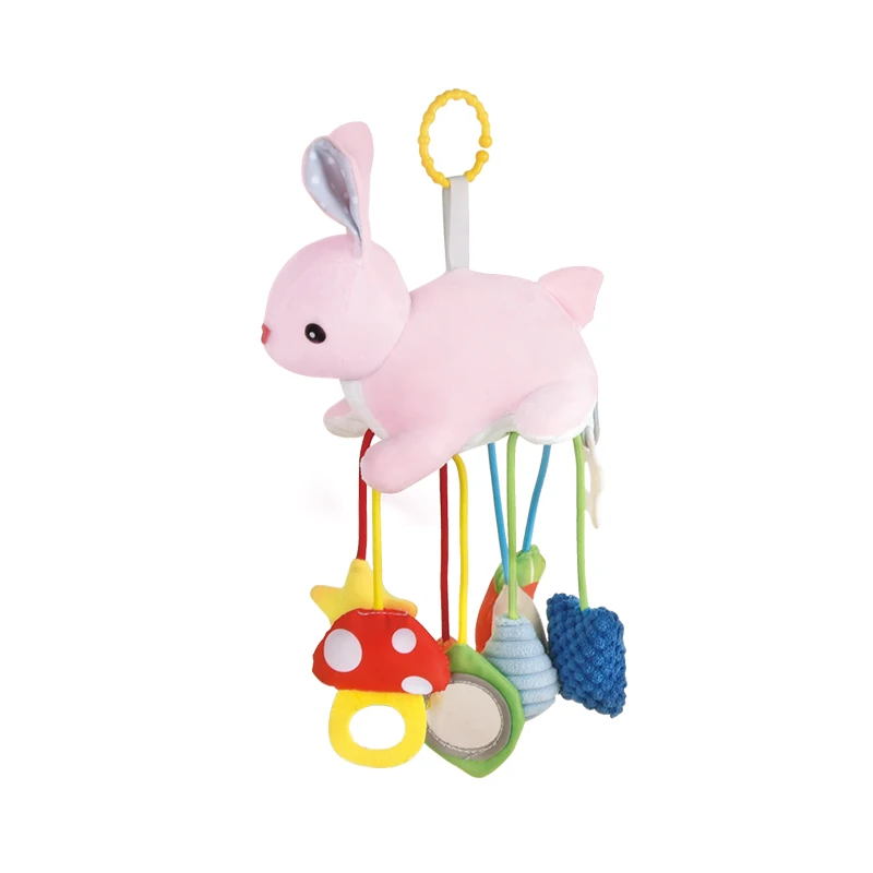 Rabbit Plush Pull String Activity Toy Sensory Montessori Toys Hanging Rattle for Kids