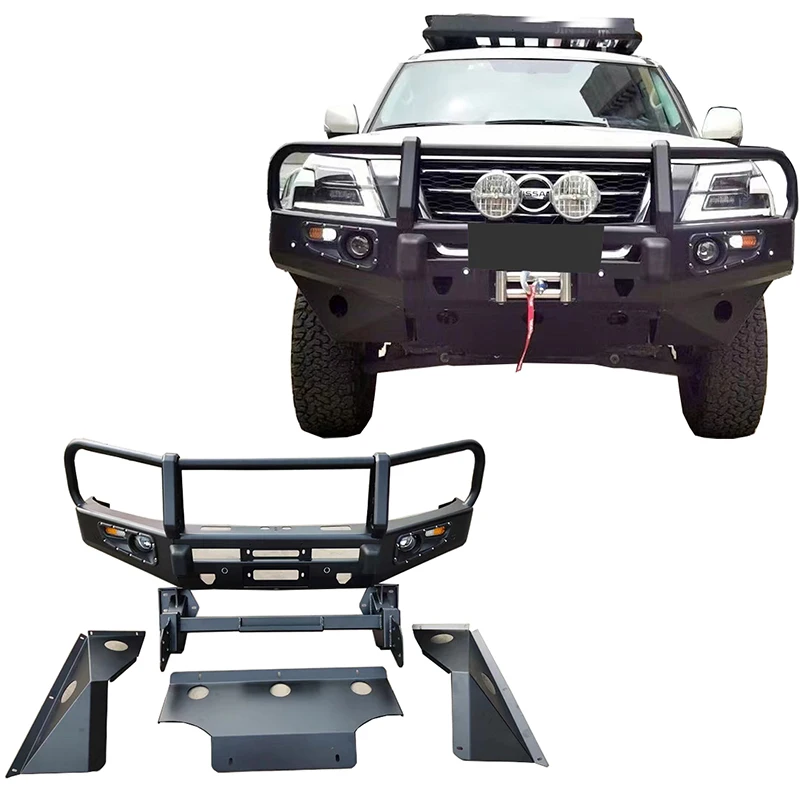 Auto Accessories Heavy Duty Powder Coated Black Steel Bullbar Front Bumper Side Steps For Nissan Patrol Y61 Y62 Y63
