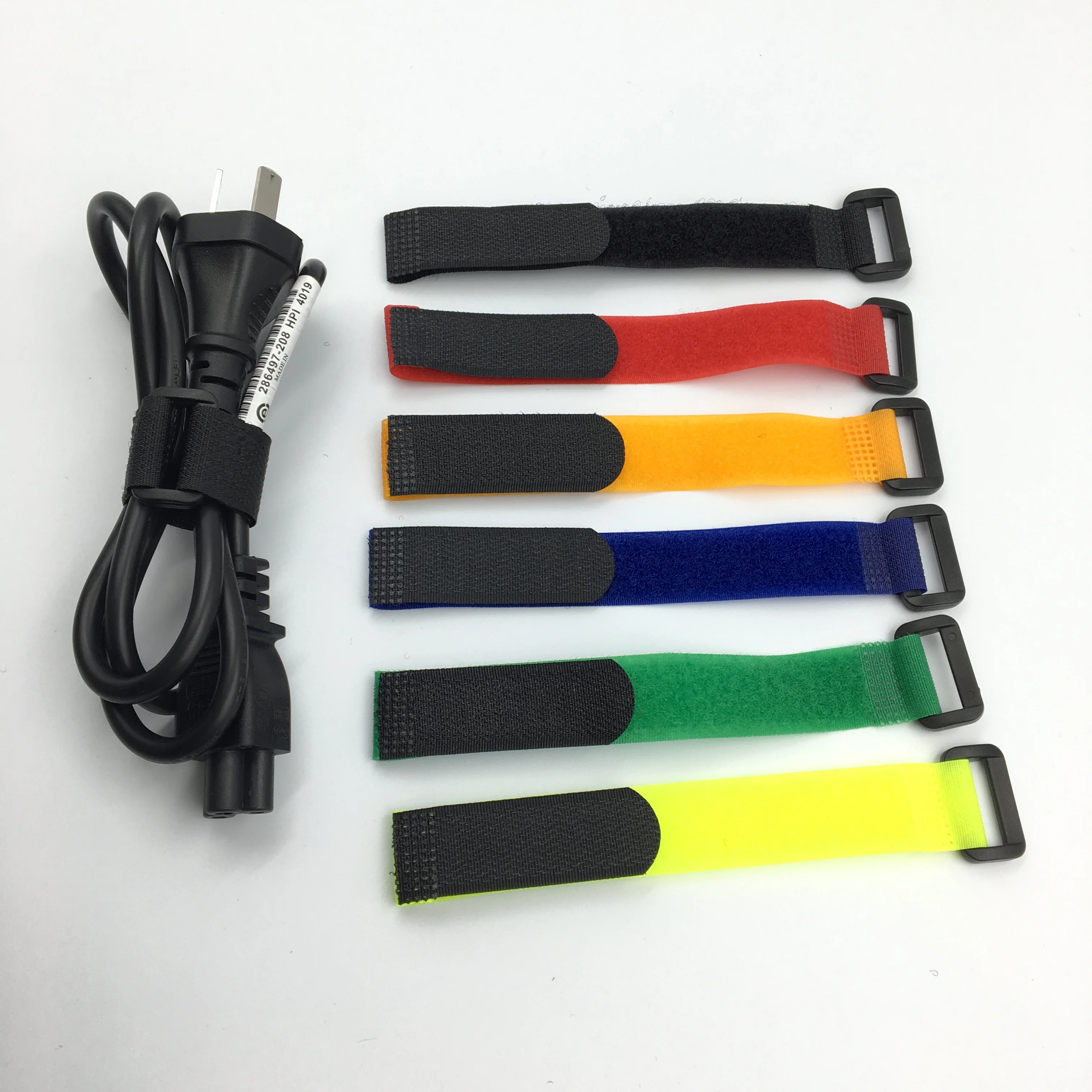 High Quality Adjustable Cable Tie Holder Double-Sided hook and loop Cable Ties Cinch Strap with Plastic Buckle