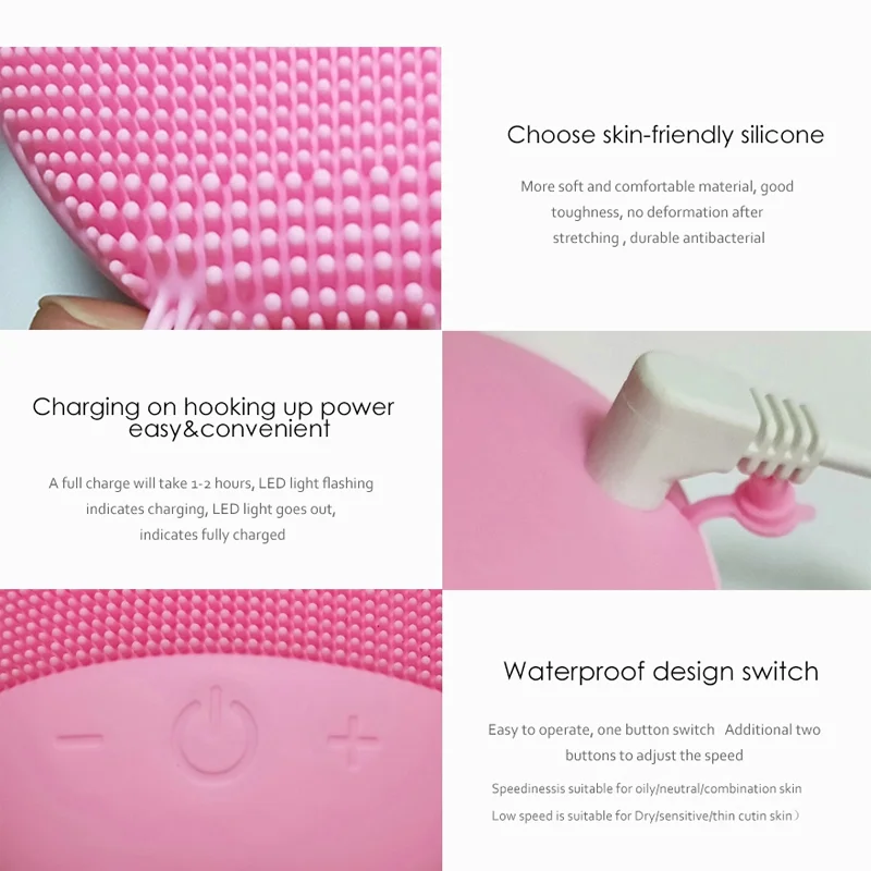 Hot Selling Vibrating Electric Usb Waterproof Facial Brush Cleaner Exfoliating Electrical Sonic Silicone Facial Cleansing Brus