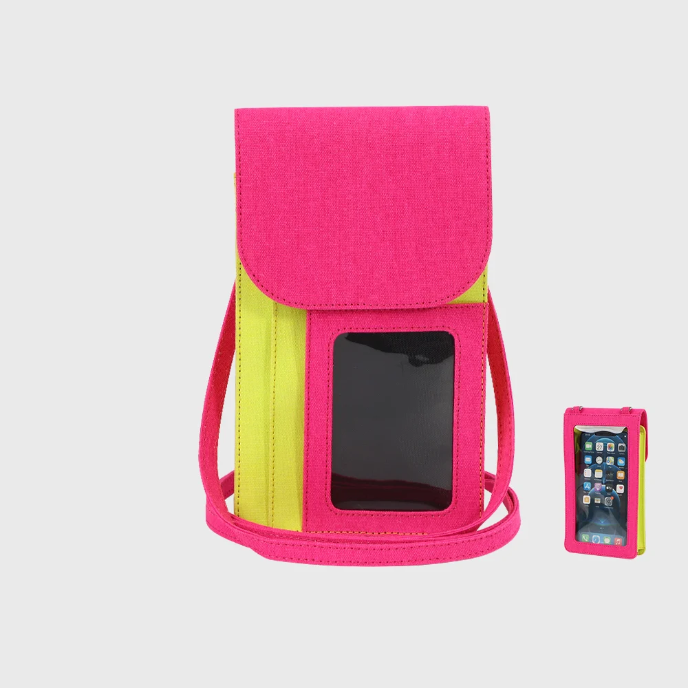 2022 fashionable barbie pink fluorescent green splicing sling shoulder bag ladies touchscreen phone pouch canvas messenger bag