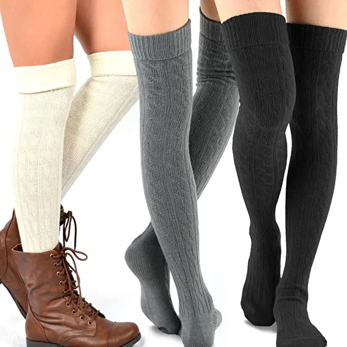 cable knit knee high socks boots long slouch thick solid extra long girls custom logo slouchy socks for women