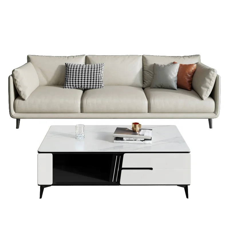 
Cream leath-aire beige+brown sofa couch modern living room furniture 3 seater with metal legs backrest 3 pillows 