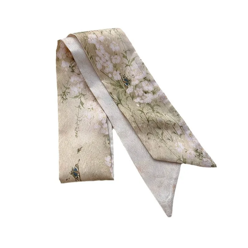 Factory Hair Scarf Hair Ladies Handbag Satin Silk Women Neck scarf Polyester Green Custom Designer Ribbon Silk Scarves