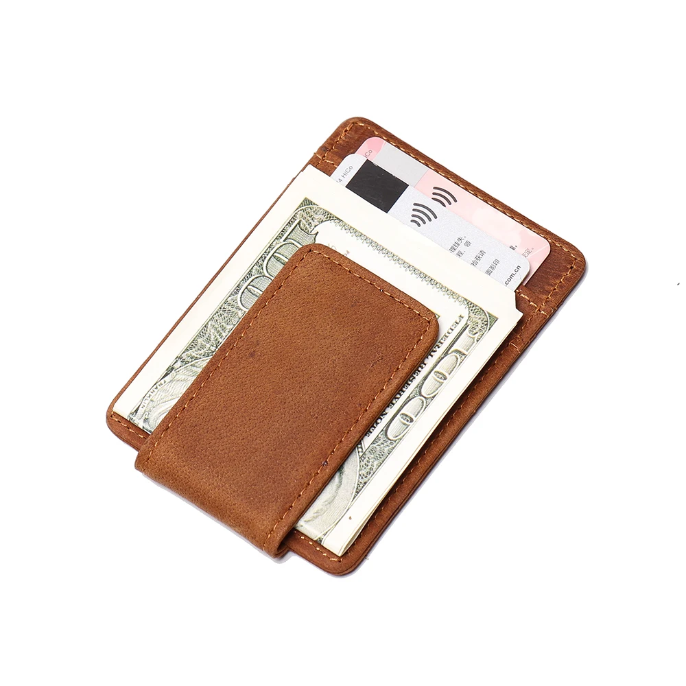 Custom logo crazy horse leather slim credit card holder RFID men leather card holder
