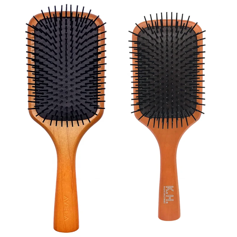 Lotus Wood Anti-Frizz объемный массажный Массажер для кожи головы, выравнивающий распутывание, Большая деревянная щетка для волос с веслом