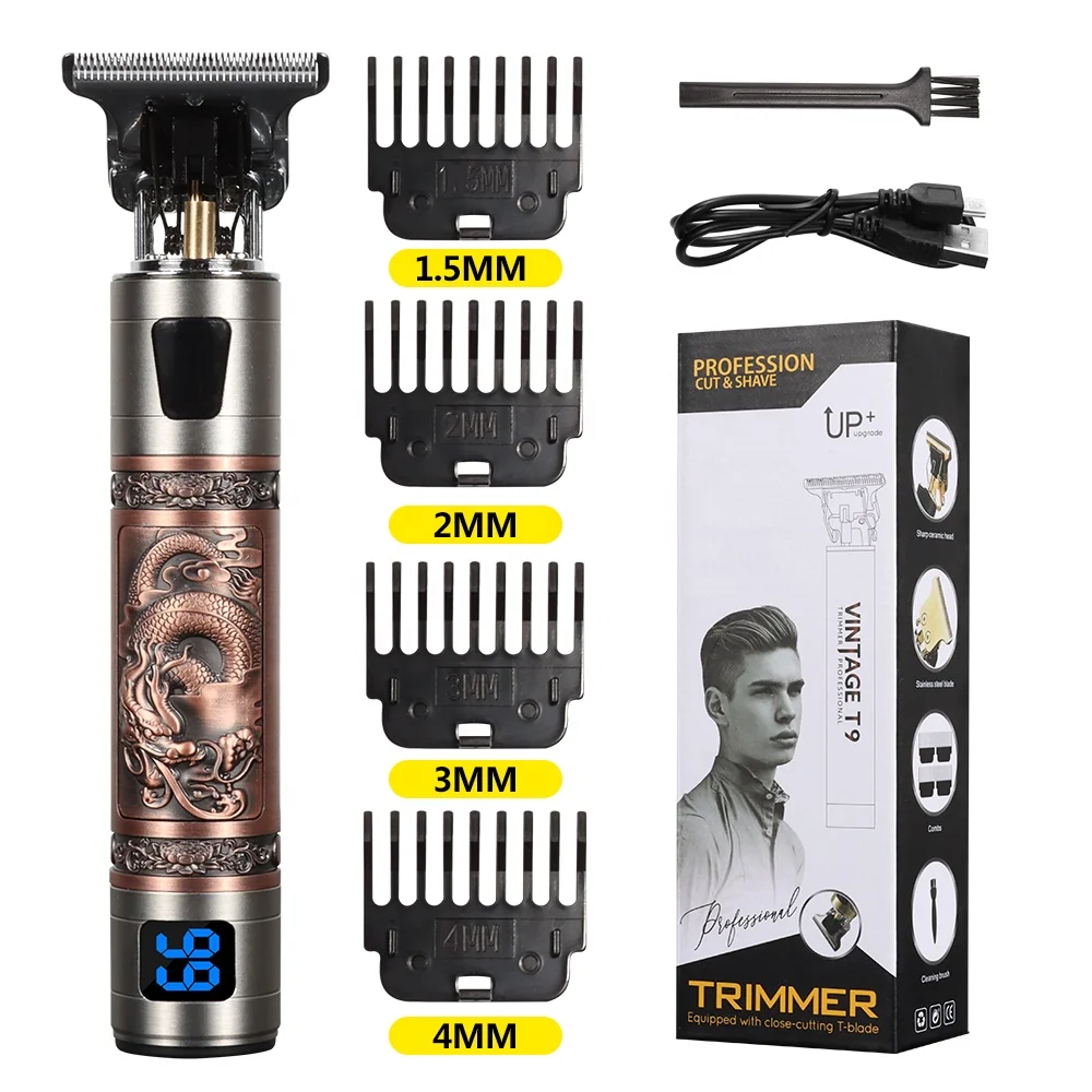 HIENA Professional Rechargeable LCD Cordless Hair Cut Machine Set For Oil Head Pusher Barber T9 Vintage Hair Clippers