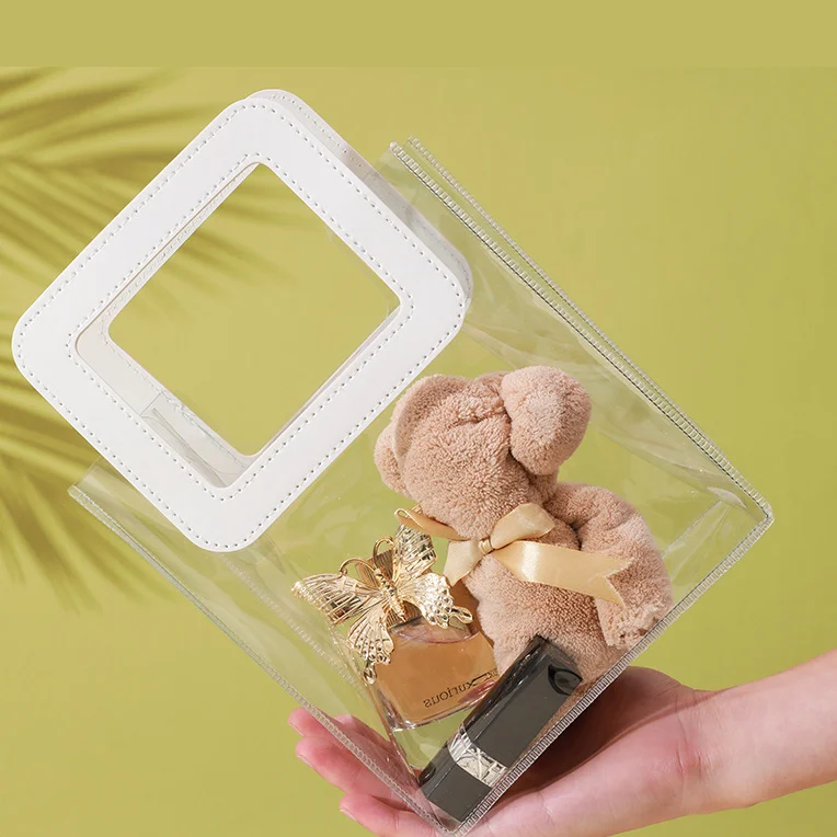 High Quality  Transparent PVC EVA TPU Gift Bag with your own LOGO Fashion Custom printing Shopping Bags With Handle