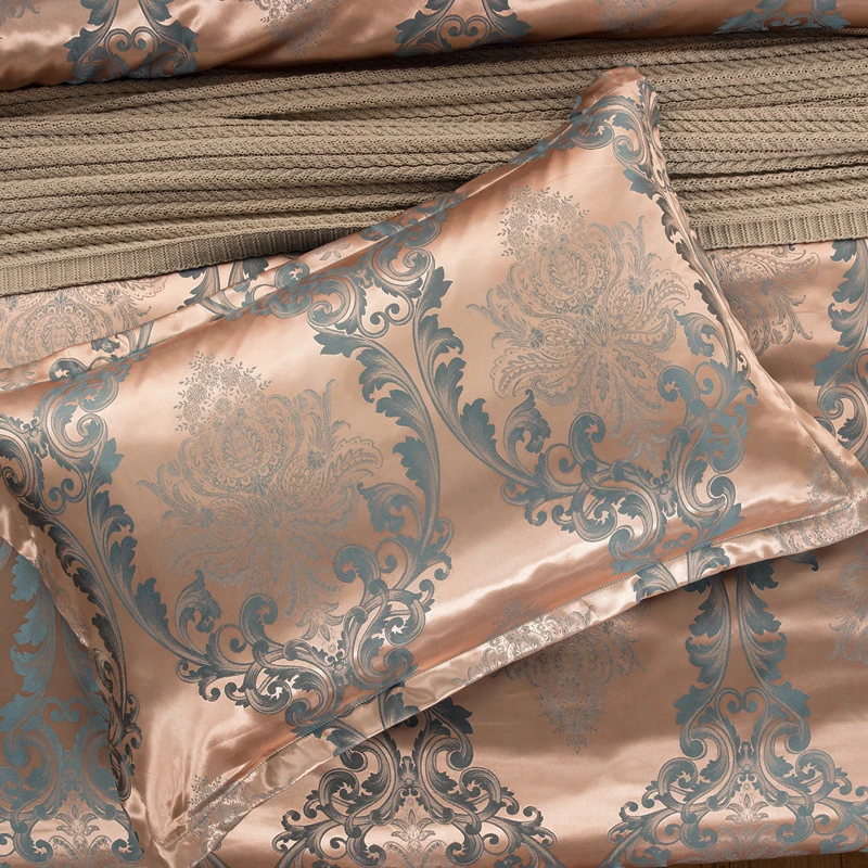 Noble A B two version European satin polyester jacquard bedding set luxury jacquard duvet cover printed bed sheet set