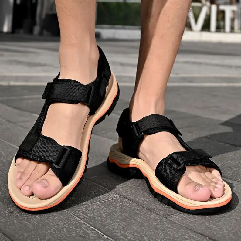 Sport Sandal Shoes For Men Genuine Leather With Webbing Woven Strap Buckle Sandals Men