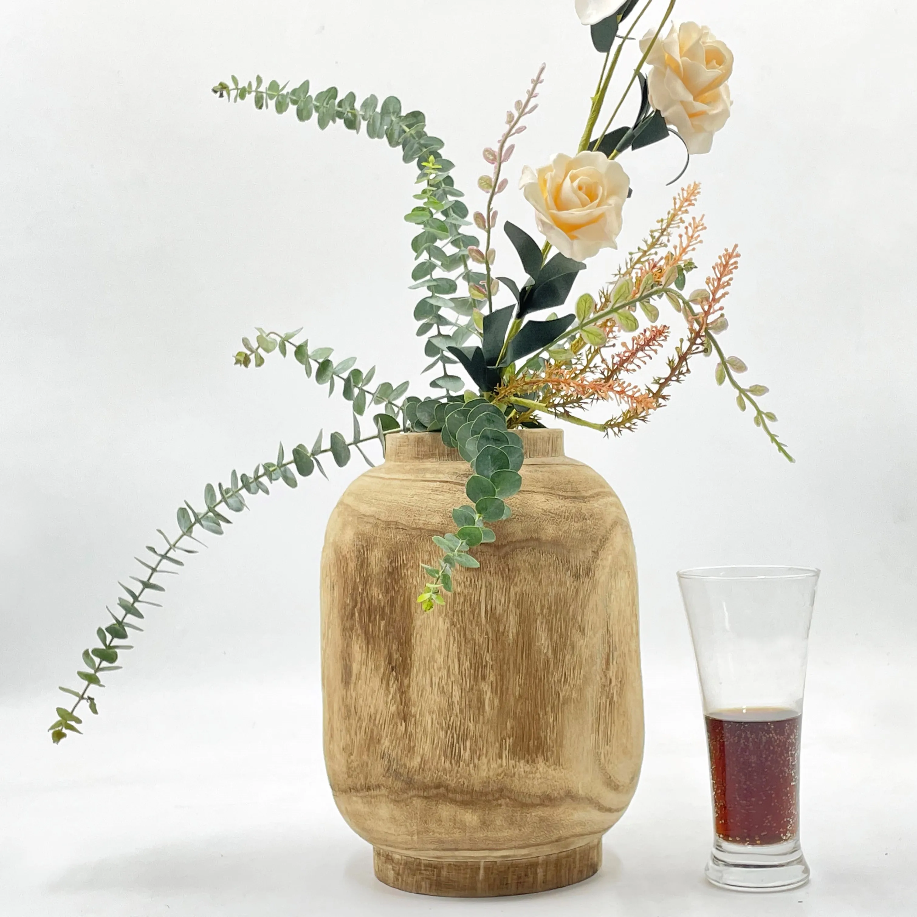 Wooden Floor Flower Vase paulownia Wood Flower For Home Decor