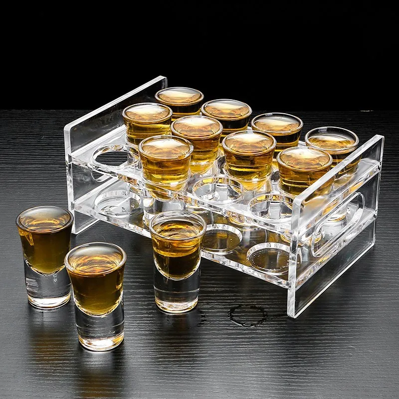 6/12pcs set Clear Shot Glass with Display Rack Acrylic Shot Glass Holder with 6PCS 30ml 1oz Glass Shot Glasses