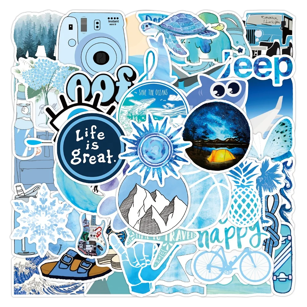 wholesale 50pcs blue marine life sticker waterproof pvc vinyl die cut suitcase mobile phones sticker cartoon ocean stickers kids
