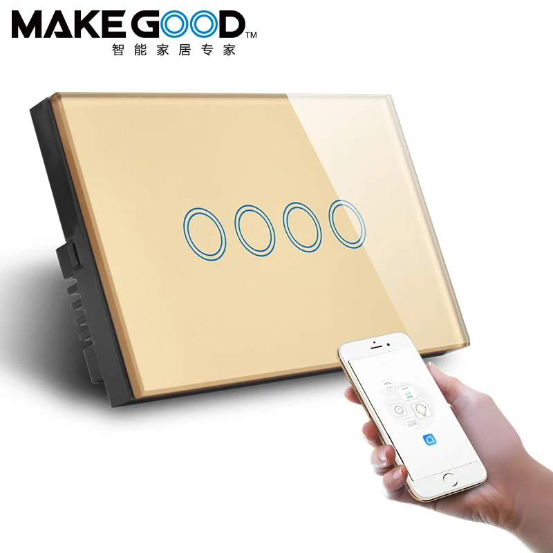 Makegood AU/US Standard  Support Alexa Google Control 4gang zigbee touch switch  with SAA Certificate