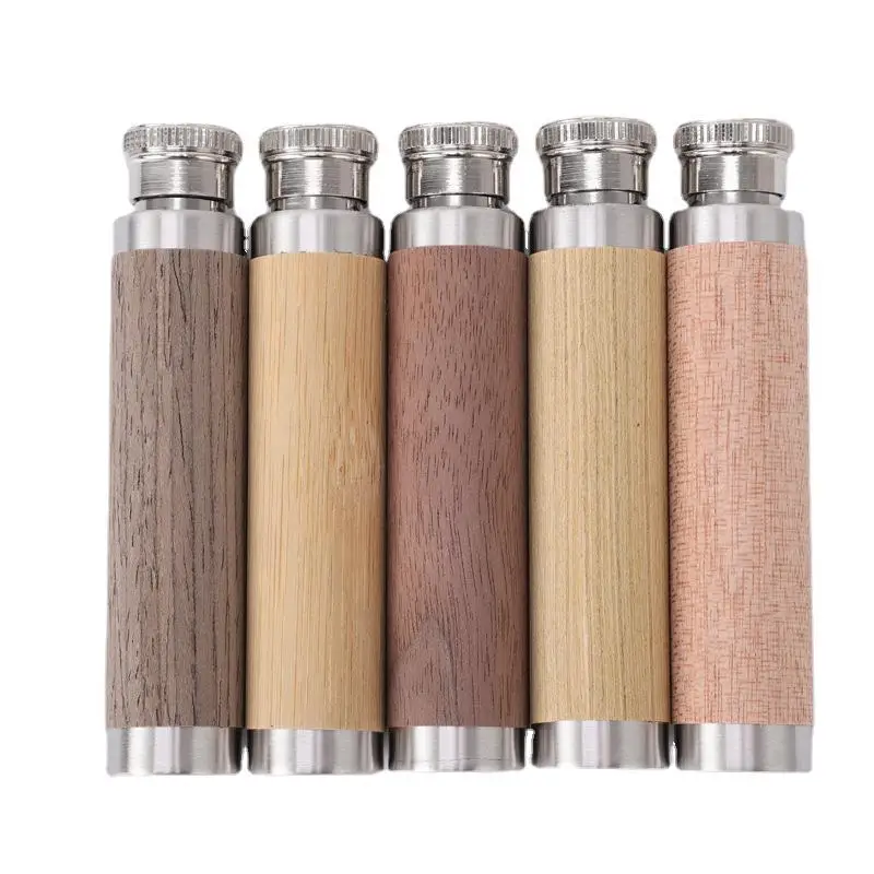Slim Small Capacity Hip Flask Wood-clad Custom Stainless steel easy to drink Mini Cigar-shaped hip flask for Travel Working