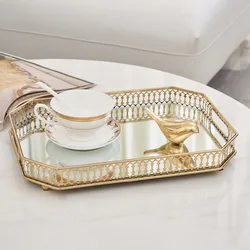 Luxury gold metal interior household home decor accessories artifacts modern desk ornaments rectangle food tea serving tray