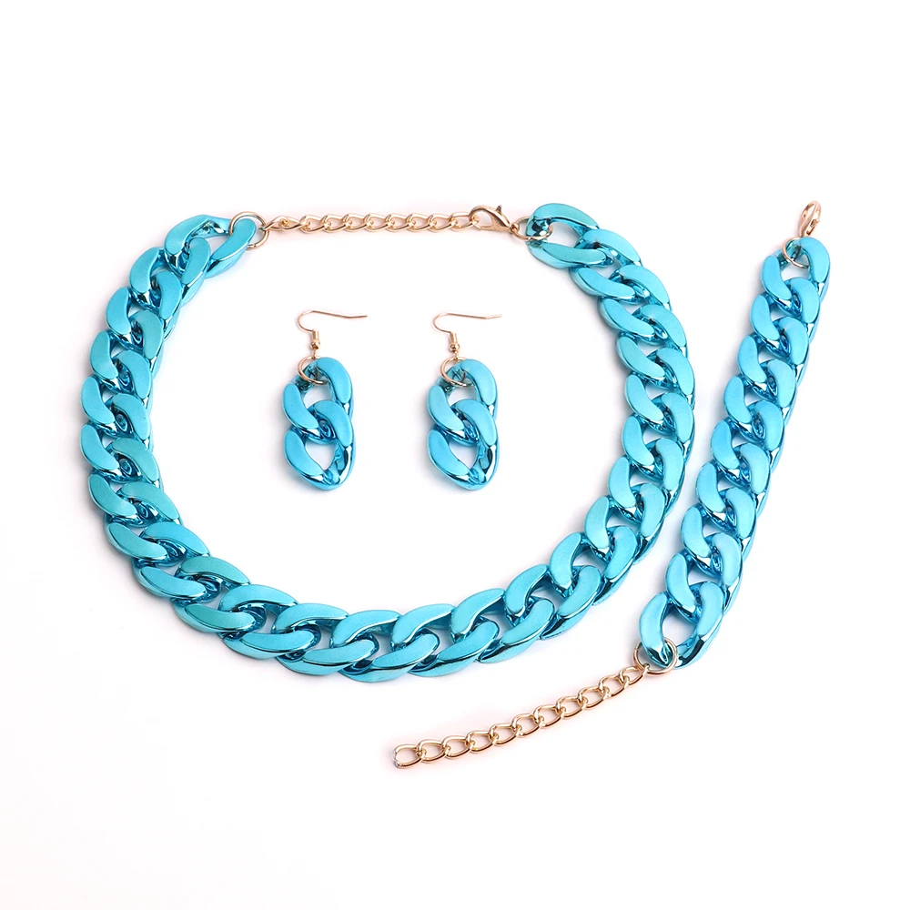 Colorful bright bracelet earrings necklace set temperament woman personality jewelry