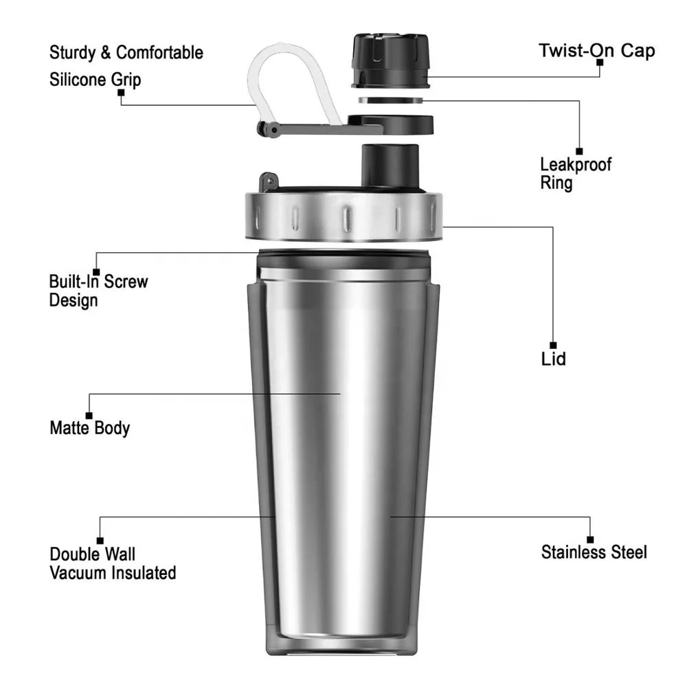 Double wall insulation 304 stainless steel vacuum flask exercise fitness protein shaker bottles water jug