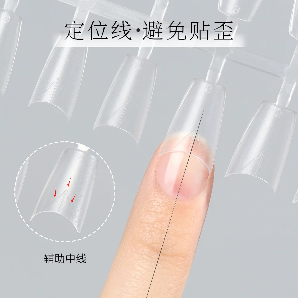 Set 50 Half Cover Artificial Fingernails Natural Frosted Soft Gel Patches Middle Auxiliary Line DIY Beauty Decoration for