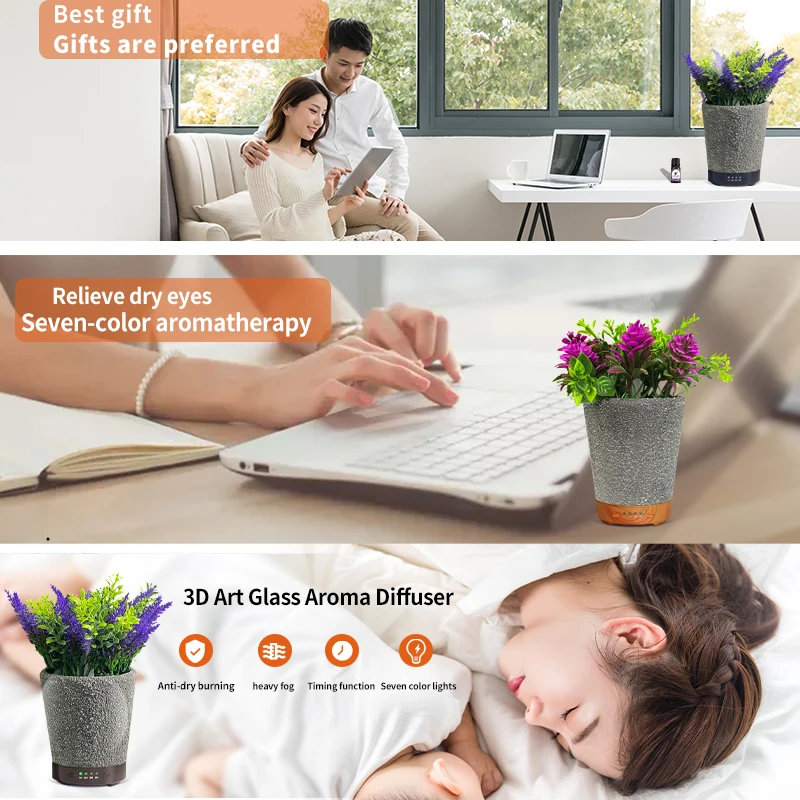 aroma oil diffuser 2023 wooden humidifier dorm room essentials home fragrance machine flowerpot humidifiers for home